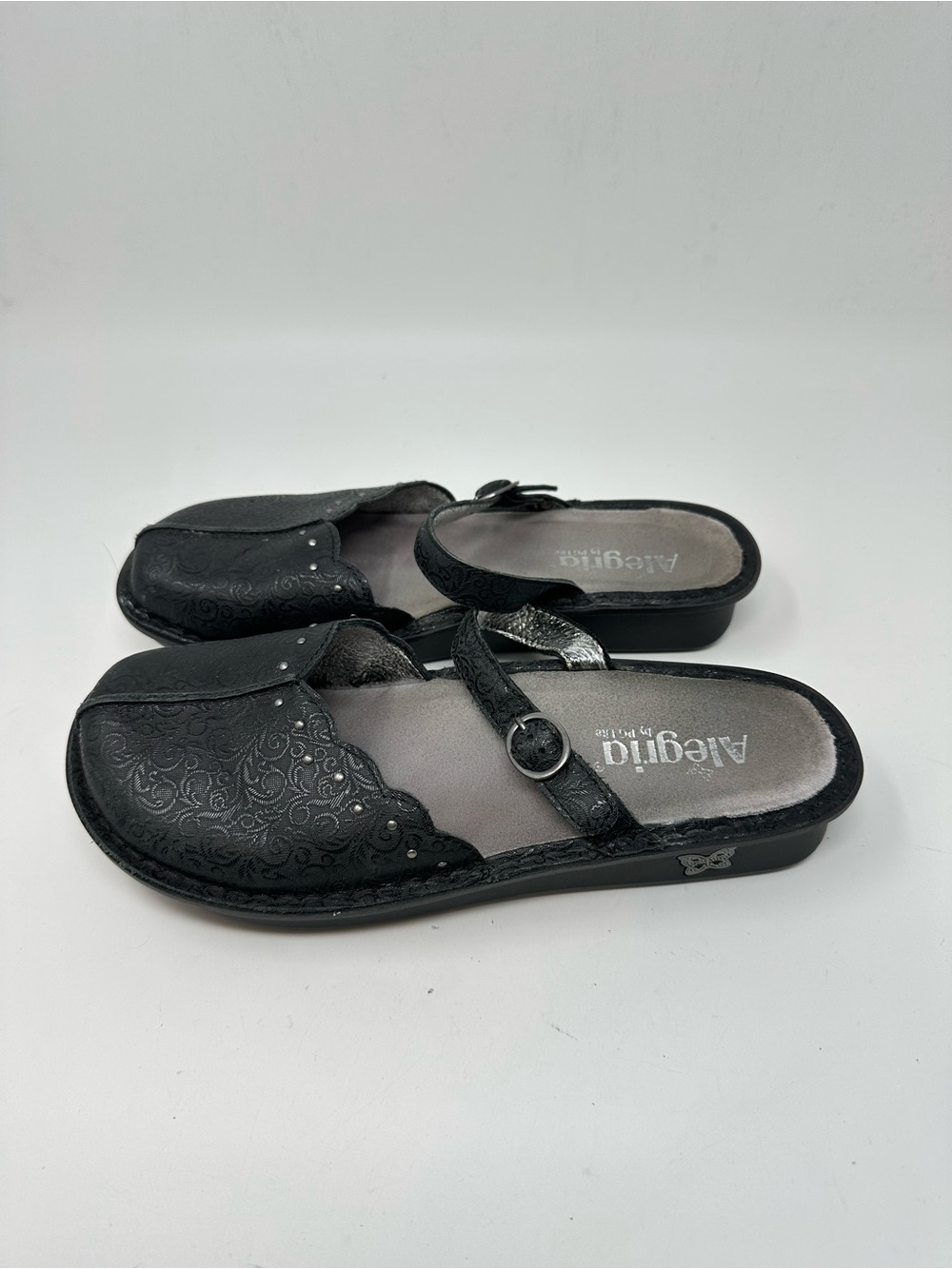 Alegria Tuscany Mary Jane Black Floral Emboss Comfort Shoes EU 39
